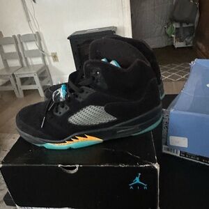 Black and Teal Sneakers with Yellow Accents